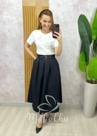 Milla Chic - Saia Valentina Em Sarja - Creme (cópia)