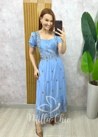Milla Chic - Vestido Arabela Bordado - Azul