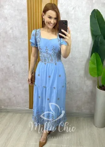 Milla Chic - Vestido Arabela Bordado - Azul