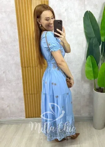 Milla Chic - Vestido Arabela Bordado - Azul