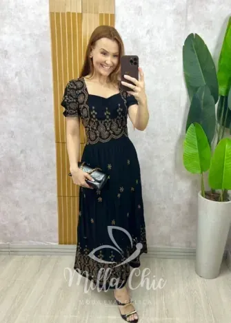 Milla Chic - Vestido Arabela Bordado - Preto