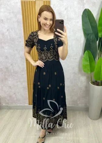 Milla Chic - Vestido Arabela Bordado - Preto