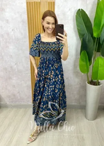 Milla Chic - Vestido Daiane em Viscolinho - Azul