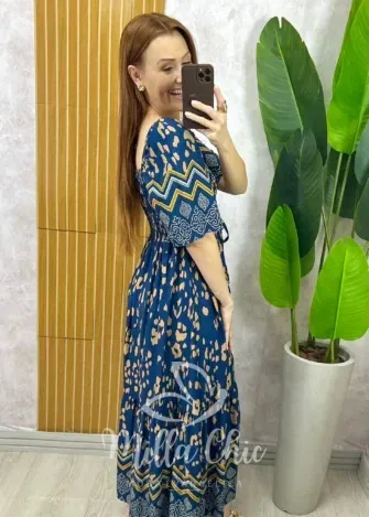 Milla Chic - Vestido Daiane em Viscolinho - Azul