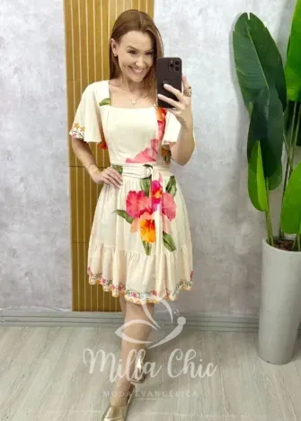 Milla Chic - Vestido Juju em Viscolinho - Areia