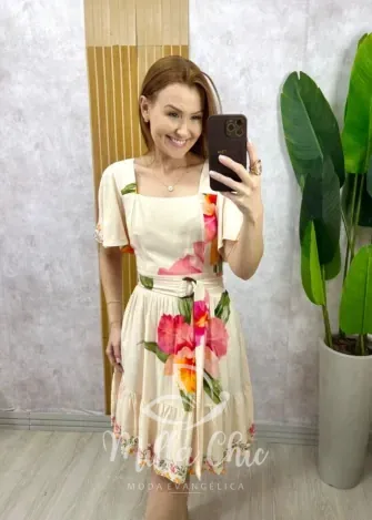 Milla Chic - Vestido Juju em Viscolinho - Areia