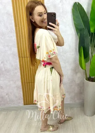 Milla Chic - Vestido Juju em Viscolinho - Areia