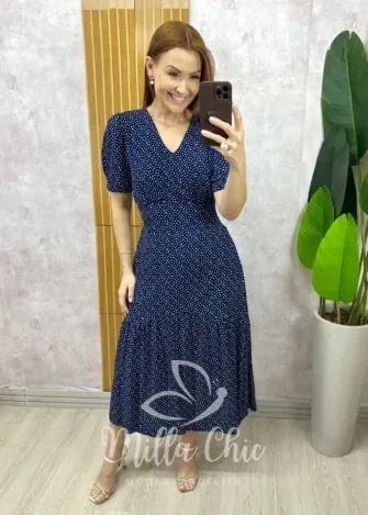 Milla Chic - Vestido Lilian Em Viscolinho - Azul (cópia)