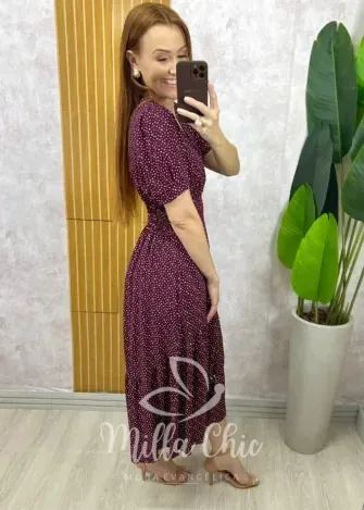 Milla Chic - Vestido Lilian Em Viscolinho Em Poá  - Azul Marinho (cópia)