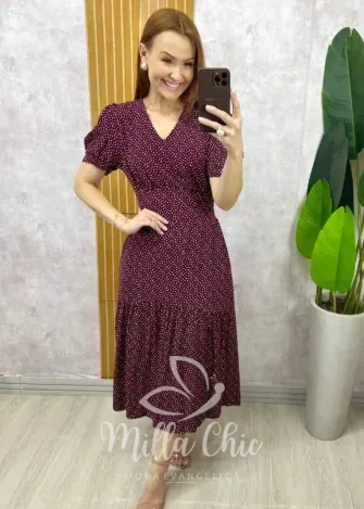 Milla Chic - Vestido Lilian Em Viscolinho Em Poá - Azul Marinho (cópia)