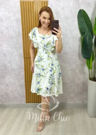 Milla Chic - Vestido Louise Em Linho Estampado - Manteiga (cópia)