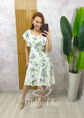 Milla Chic - Vestido Louise Em Linho Estampado - Manteiga (cópia)