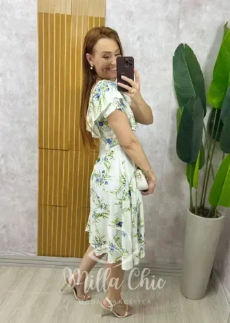 Milla Chic - Vestido Louise Em Linho Estampado - Manteiga (cópia)