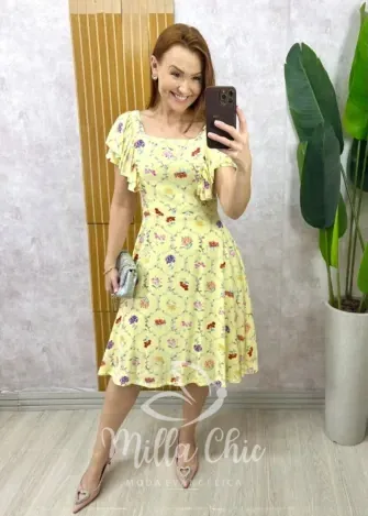 Milla Chic - Vestido Louise Em Linho Estampado - Menta (cópia)