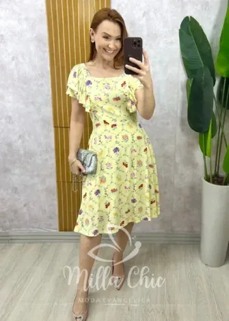 Milla Chic - Vestido Louise Em Linho Estampado - Menta (cópia)