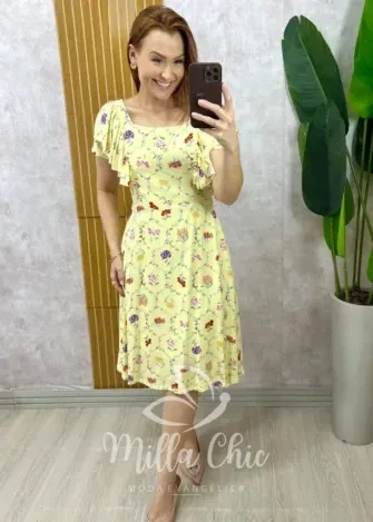 Milla Chic - Vestido Louise Em Linho Estampado - Menta (cópia)