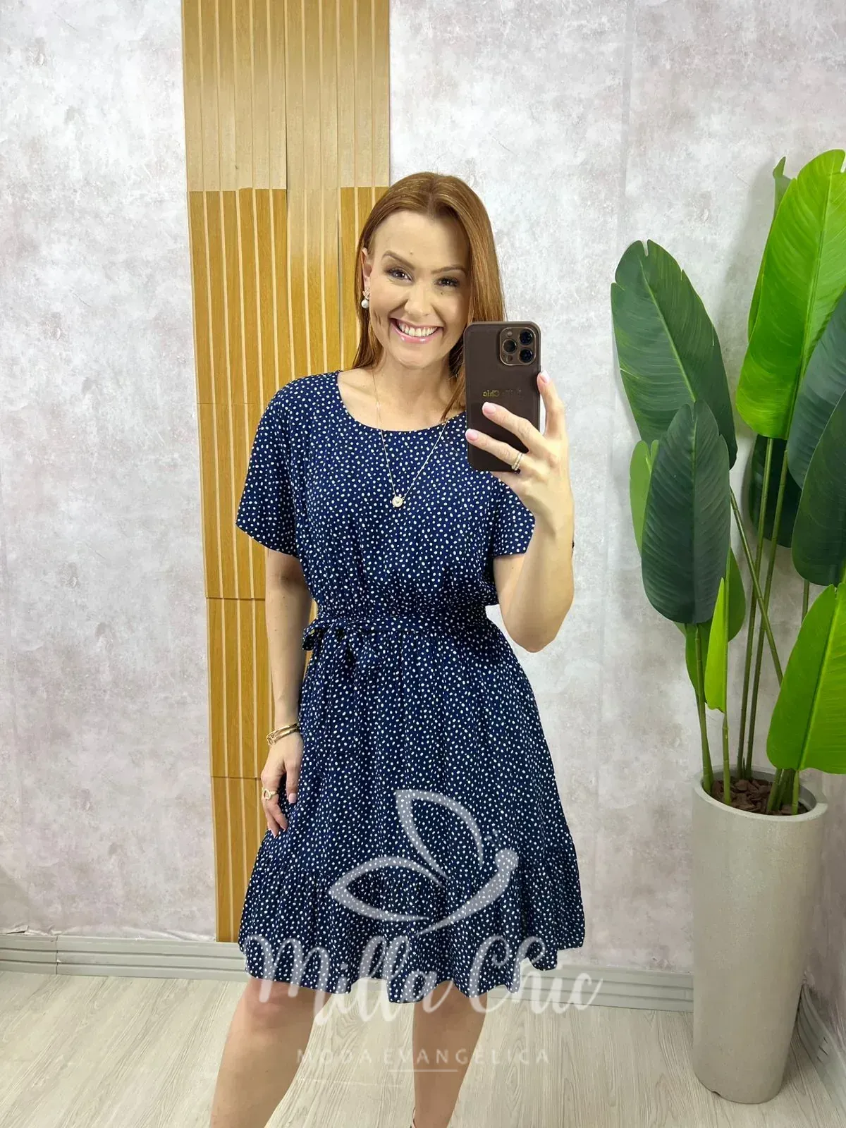 Milla Chic – Vestido Noêmia Em Viscolinho Em Poá- Azul Marinho Milla Chic - Vestido Noêmia Em Viscolinho Em Poá- Azul Marinho