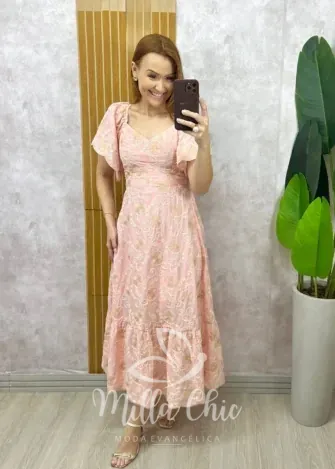 Milla Chic - Vestido Thaís Em Lesie Algodão Bordado