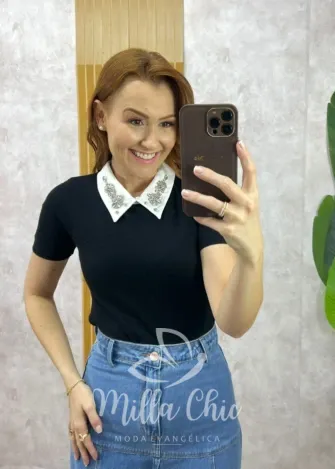 Milla Chic - Blusa Évora Em Tricot Modal - Marrom (cópia)