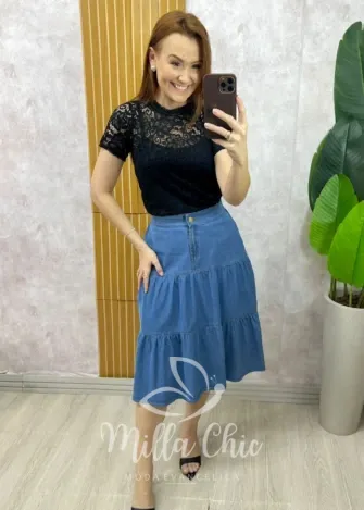 Milla Chic - Blusa Rubi em renda - Preta