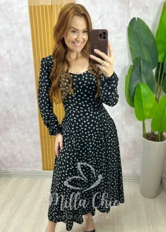 Milla Chic - Vestido Delicata Floral - Preto