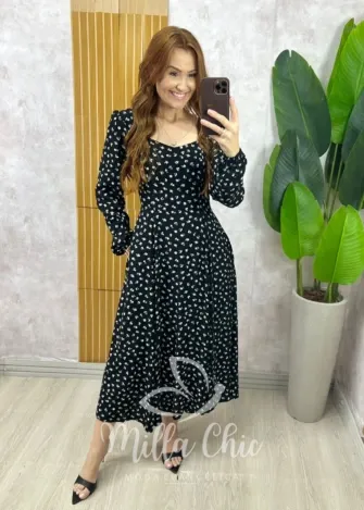 Milla Chic - Vestido Delicata Floral - Preto