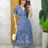 Milla Chic - Vestido Lilian Em Viscolinho Em Poá  - Azul Marinho (cópia)