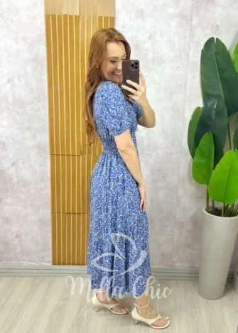 Milla Chic - Vestido Lilian Em Viscolinho Em Poá  - Azul Marinho (cópia)