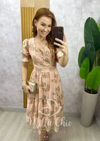 Milla Chic - Vestido Priscila Em Leise bordada - Azul Marinho (cópia)