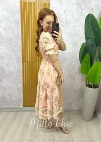 Milla Chic - Vestido Priscila Em Leise bordada - Rosa