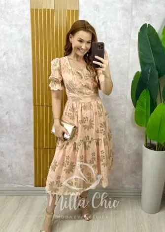 Milla Chic - Vestido Priscila Em Leise bordada - Rosa