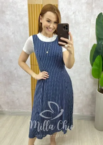 Milla Chic - Vestido Siena Alça - Azul Marinho