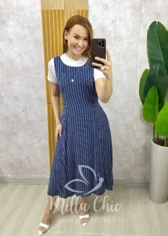 Milla Chic - Vestido Siena Alça - Azul Marinho