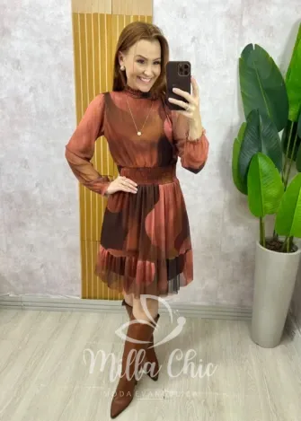 Milla Chic - Vestido Sofia em tule- Marrom
