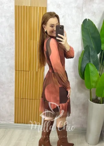 Milla Chic - Vestido Sofia em tule- Marrom