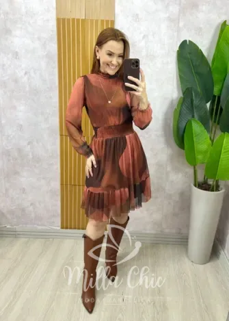 Milla Chic - Vestido Sofia em tule- Marrom