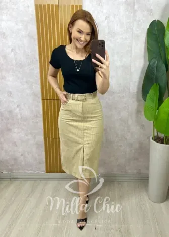 Milla Chic - Saia Aline em Cotelê - Bege
