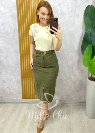 Milla Chic - Saia Aline em Cotelê - Bege (cópia)