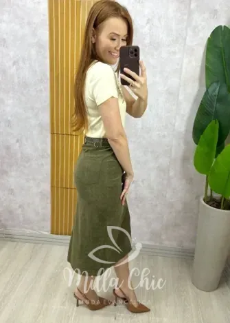 Milla Chic - Saia Aline em Cotelê - Bege (cópia)