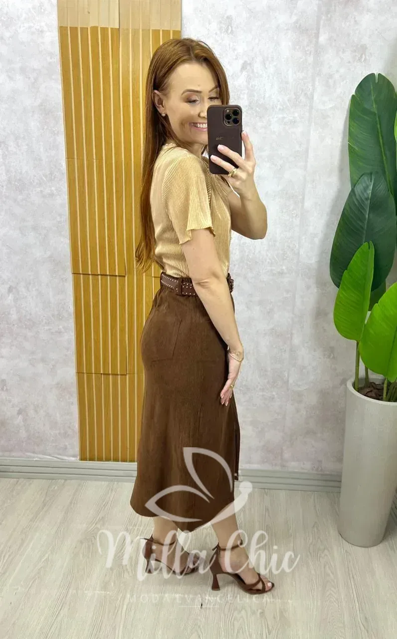 Milla Chic – Saia Aline em Cotelê – Marrom Milla Chic - Saia Aline em Cotelê - Marrom