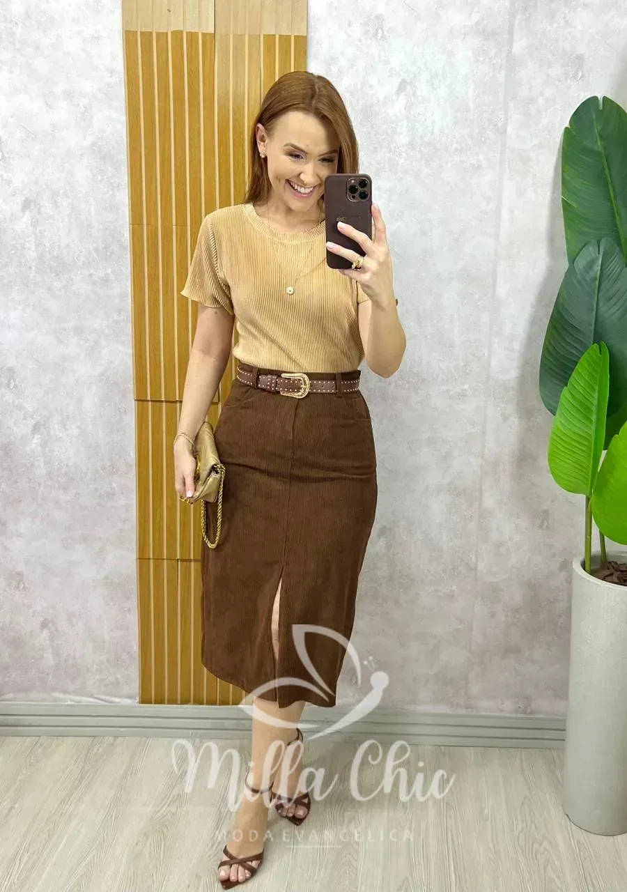 Milla Chic – Saia Aline em Cotelê – Marrom Milla Chic - Saia Aline em Cotelê - Marrom