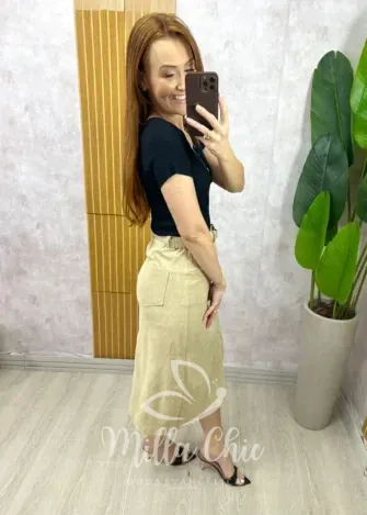 Milla Chic - Saia Aline em Cotelê - Marrom (cópia)