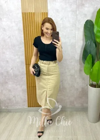 Milla Chic - Saia Aline em Cotelê - Marrom (cópia)