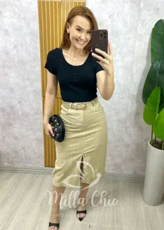 Milla Chic - Saia Aline em Cotelê - Marrom (cópia)
