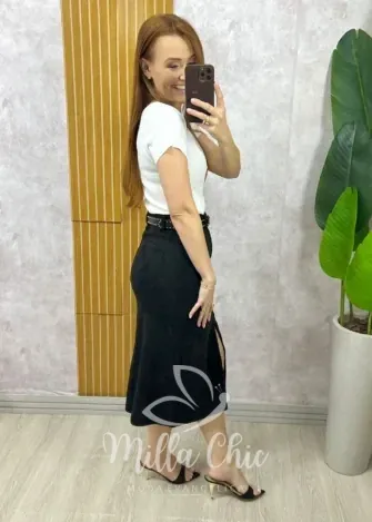 Milla Chic - Saia Aline em Cotelê - Preta
