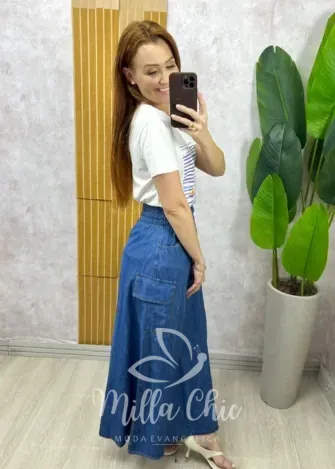 Milla Chic - Saia Hortência Em Jeans - Cç