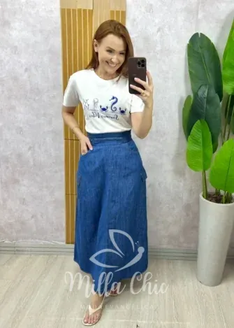 Milla Chic - Saia Hortência Em Jeans - Cç