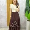 Milla Chic - Saia Longa Amélia em chiffon - Marrom