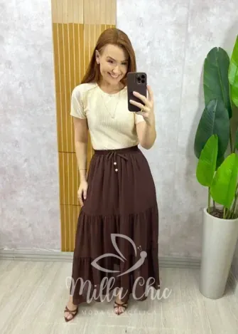 Milla Chic - Saia Longa Amélia em chiffon - Marrom