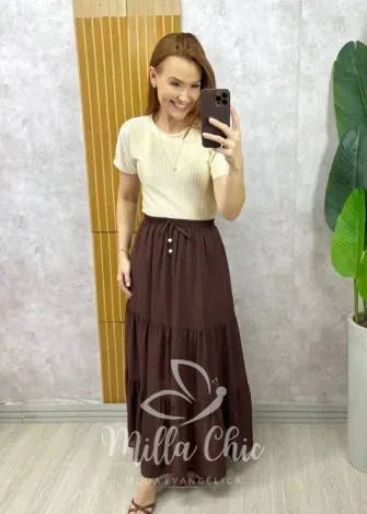 Milla Chic - Saia Longa Amélia em chiffon - Marrom